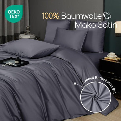 Mako Satin Bettwäsche Set 200x200 Hellgrau Anthrazit