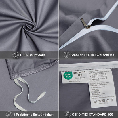 Mako Satin Bettwäsche Set 200x200 Hellgrau Anthrazit