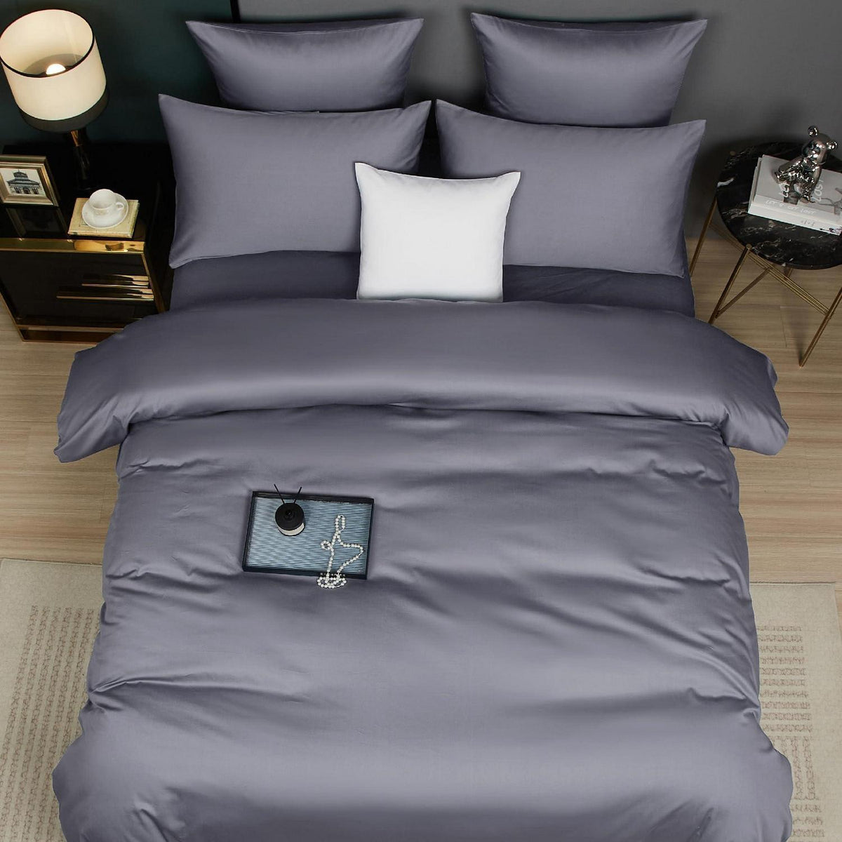 Mako Satin Bettwäsche Set 200x200 Hellgrau Anthrazit