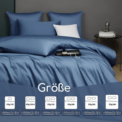 Mako Satin Bettwäsche-Set 220x240 blau marine, 3-teilig