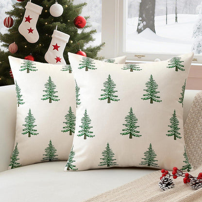 Weihnachtliche Kissenbezüge 2er Set 45x45 cm Weihnachtsbaum Beige