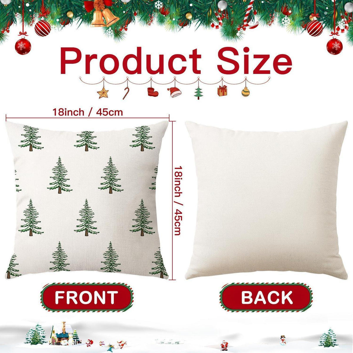 Weihnachtliche Kissenbezüge 2er Set 45x45 cm Weihnachtsbaum Beige