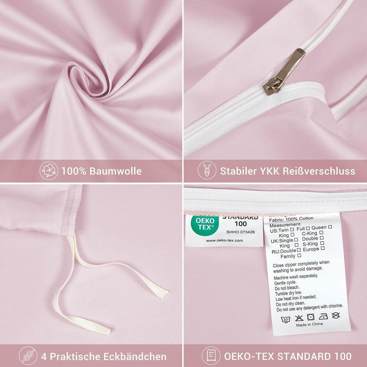 Mako Satin Bettwäsche Set Rosa 220x240 cm | 3-teilig
