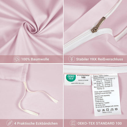 Mako Satin Bettwäsche Set Rosa 220x240 cm | 3-teilig