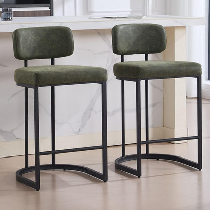 Grüner Barhocker mit Fußstütze – 2er Set, Industriestil