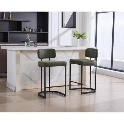 Grüner Barhocker mit Fußstütze – 2er Set, Industriestil