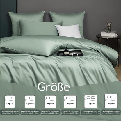Mako Satin Bettwäsche Set 200x220 Grün Baumwolle
