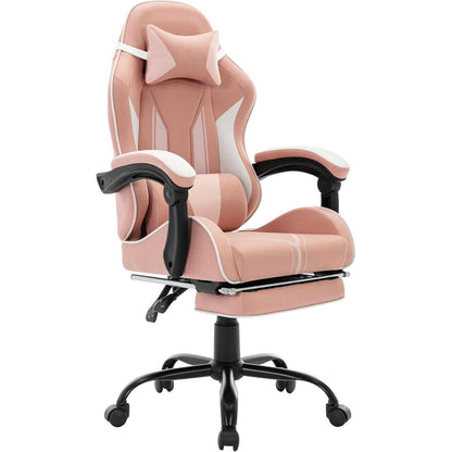 Ergonomischer Gaming Stuhl mit Fußstütze & Lendenkissen – Rosa