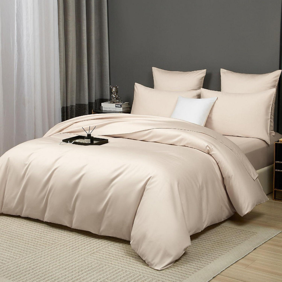 Bettwäsche-Set 135x200 Khaki Mako Satin 4-teilig Taupe Braun