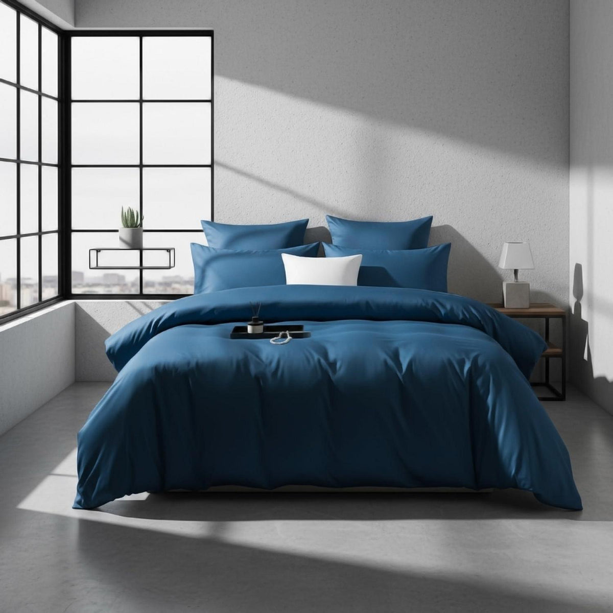 Mako Satin Bettwäsche Set 200x200 Petrol Blau 3-teilig
