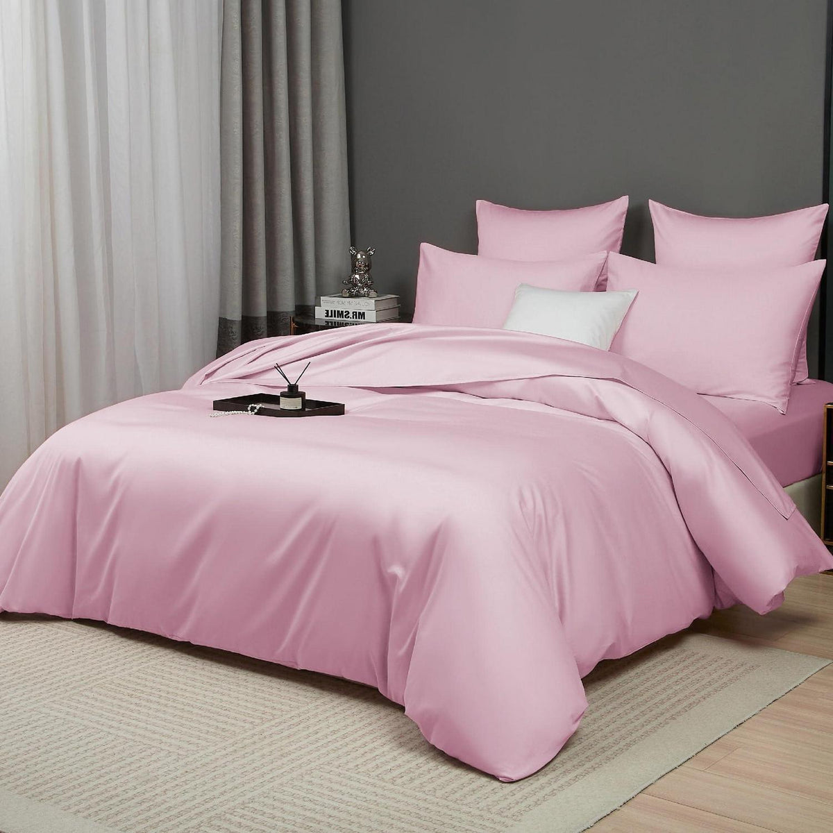 Mako Satin Bettwäsche Set Rosa Altrosa 200x220 cm 3-teilig