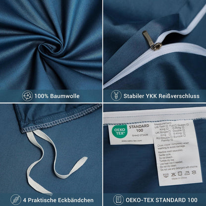 Mako Satin Bettwäsche Set 220x240 Petrol Blau 3-teilig