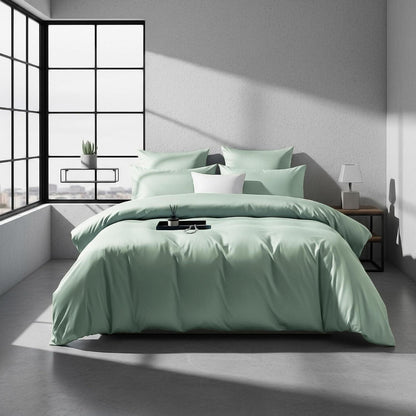 Mako Satin Bettwäsche 135x200, Grün-Salbeigrün, 4-teilig