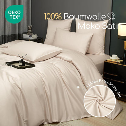 Mako Satin Bettwäsche Set 200x220 Braun – 3-teilig Baumwolle