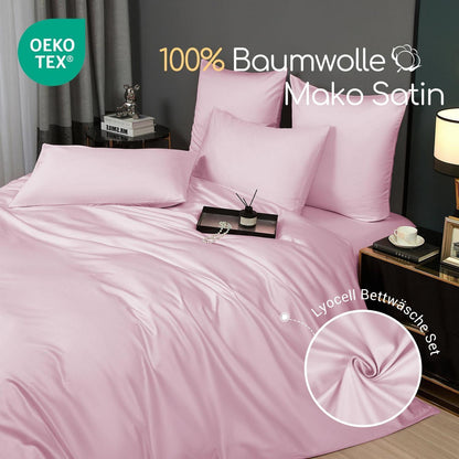 Mako Satin Bettwäsche Set 200x200 Rosa Altrosa Baumwolle