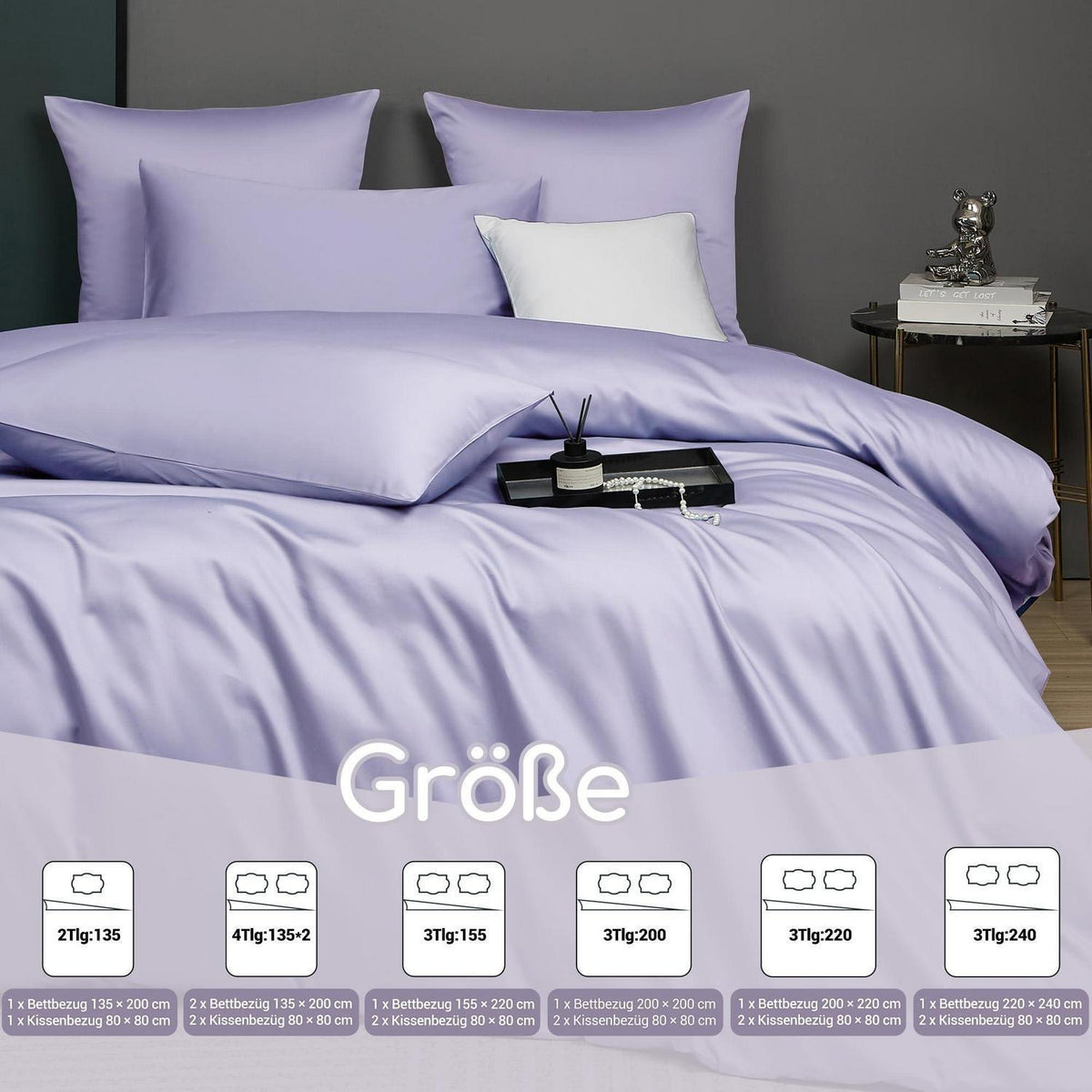 Mako Satin Bettwäsche Lila 200x220 cm 3-teilig