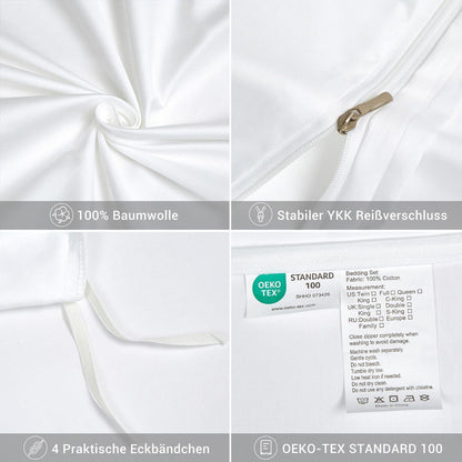 Mako Satin Bettwäsche Set 200x220 Weiß 3-teilig Baumwolle