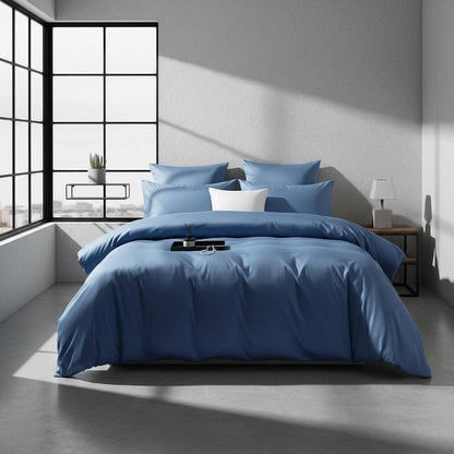 Mako Satin Bettwäsche Set 200x220 Blau Marine 3-teilig