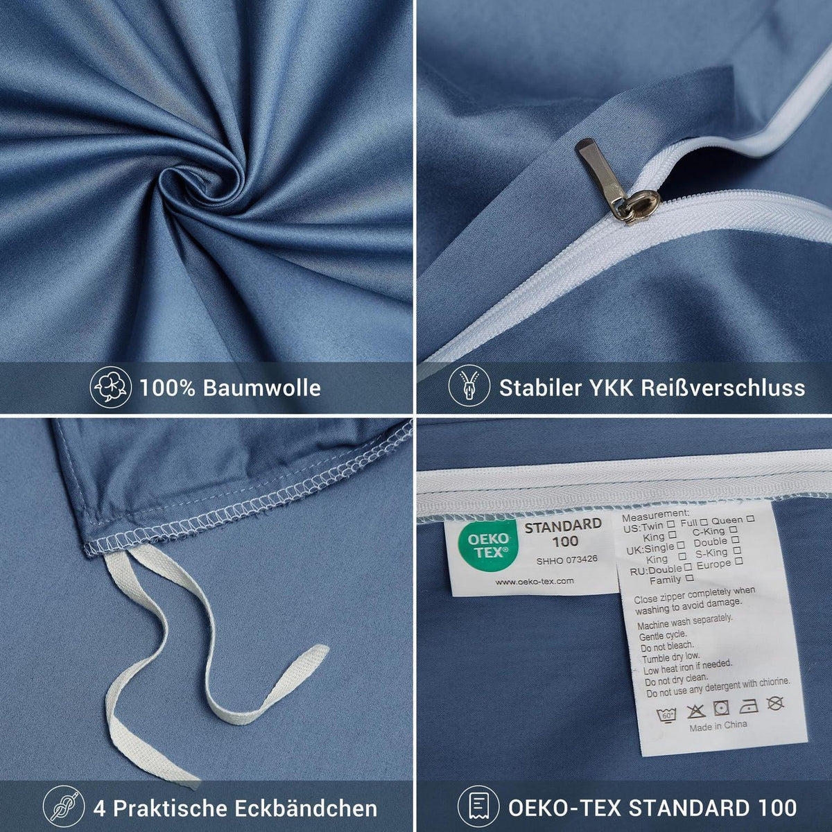 Mako Satin Bettwäsche Set 200x220 Blau Marine 3-teilig