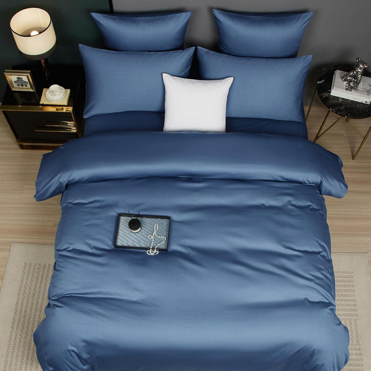 Mako Satin Bettwäsche Set 200x220 Blau Marine 3-teilig