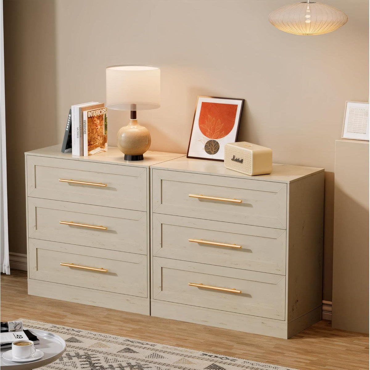 3 Schubladen Kommode – Beige Schlafzimmer Schrank mit Stauraum