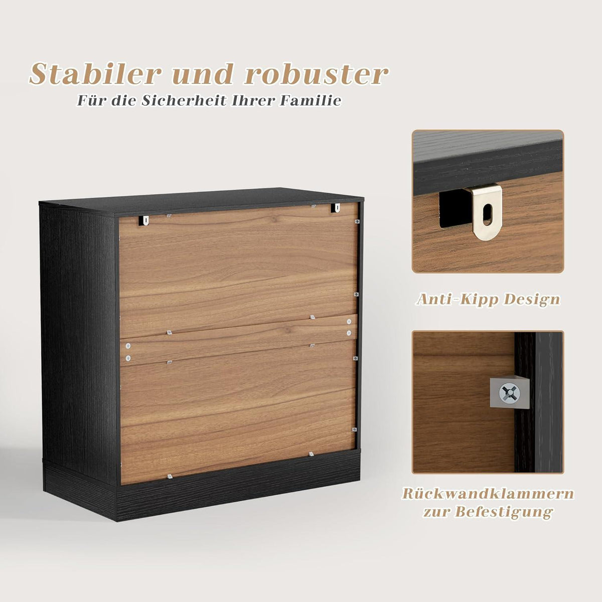 3 Schubladen Kommode Schwarz - Modernes Sideboard für Schlafzimmer