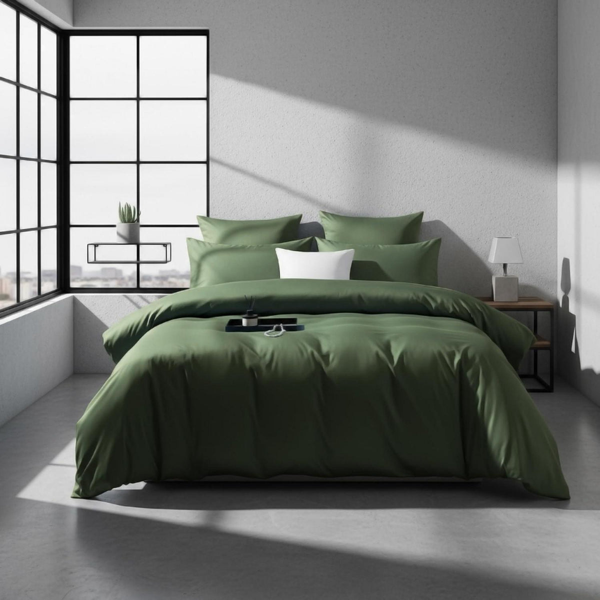 Mako Satin Bettwäsche Set 220x240 Dunkelgrün Baumwolle