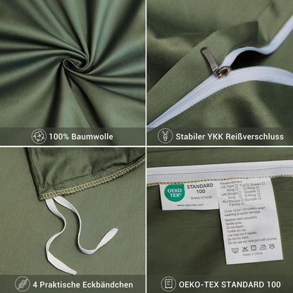 Mako Satin Bettwäsche Set 220x240 Dunkelgrün Baumwolle