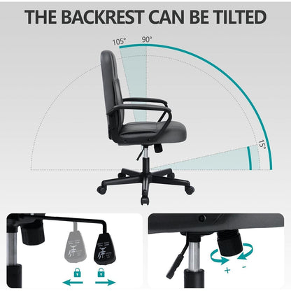 Ergonomischer Bürostuhl in Lederoptik, höhenverstellbar, grau