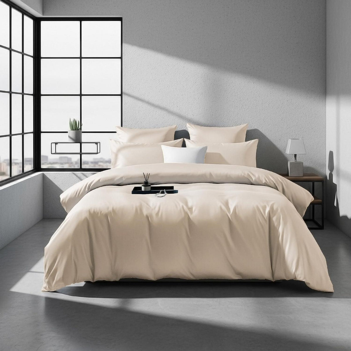 Baumwoll Bettwäsche Set 220x240 Taupe Mako Satin 3-teilig