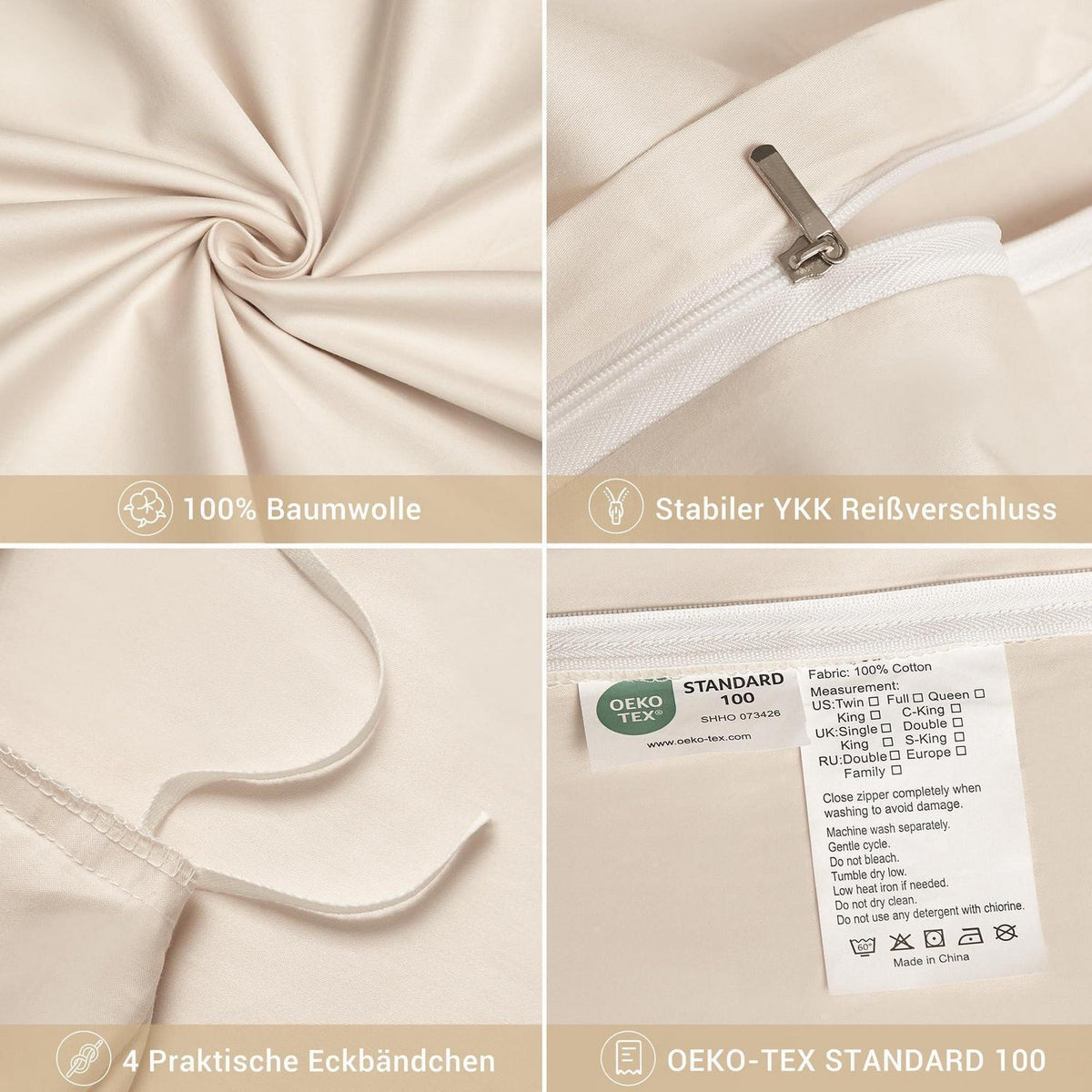 Baumwoll Bettwäsche Set 220x240 Taupe Mako Satin 3-teilig