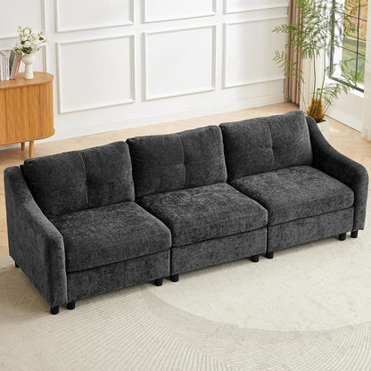 JIEXI Ecksofa mit Schlaffunktion – Grau 3, 251cm