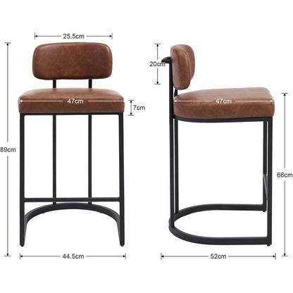 Barhocker Set Braun mit Fußstütze in Lederoptik