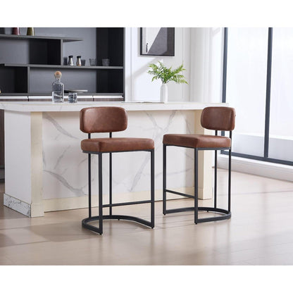 Barhocker Set Braun mit Fußstütze in Lederoptik