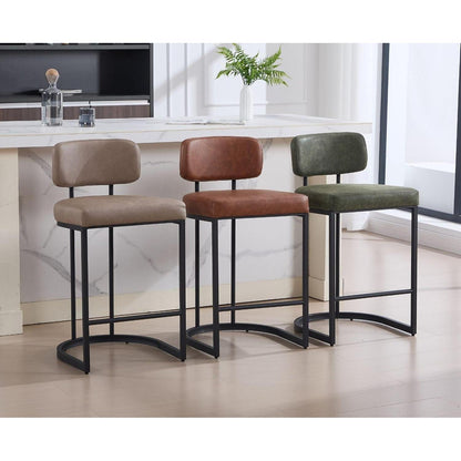 Barhocker Set Braun mit Fußstütze in Lederoptik