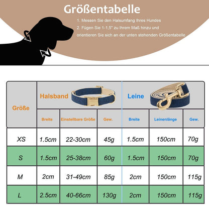 Hundehalsband & Leine Set Klein, Baumwolle, Marineblau