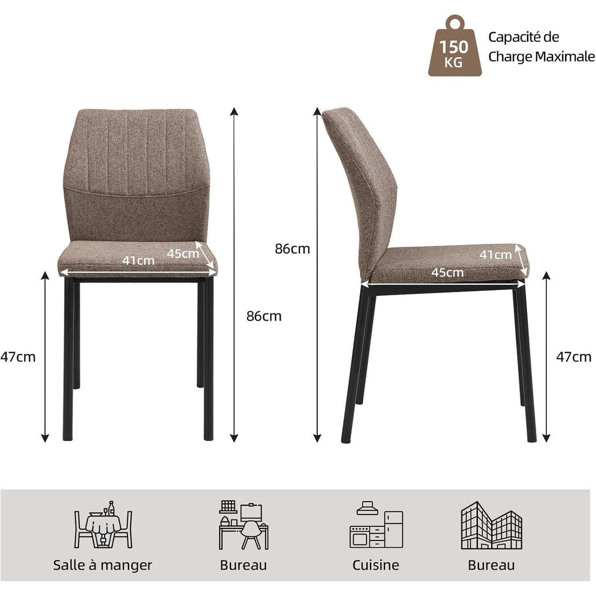 Esszimmerstühle 2er Set – Braun, Polsterstuhl für Küche & Wohnzimmer