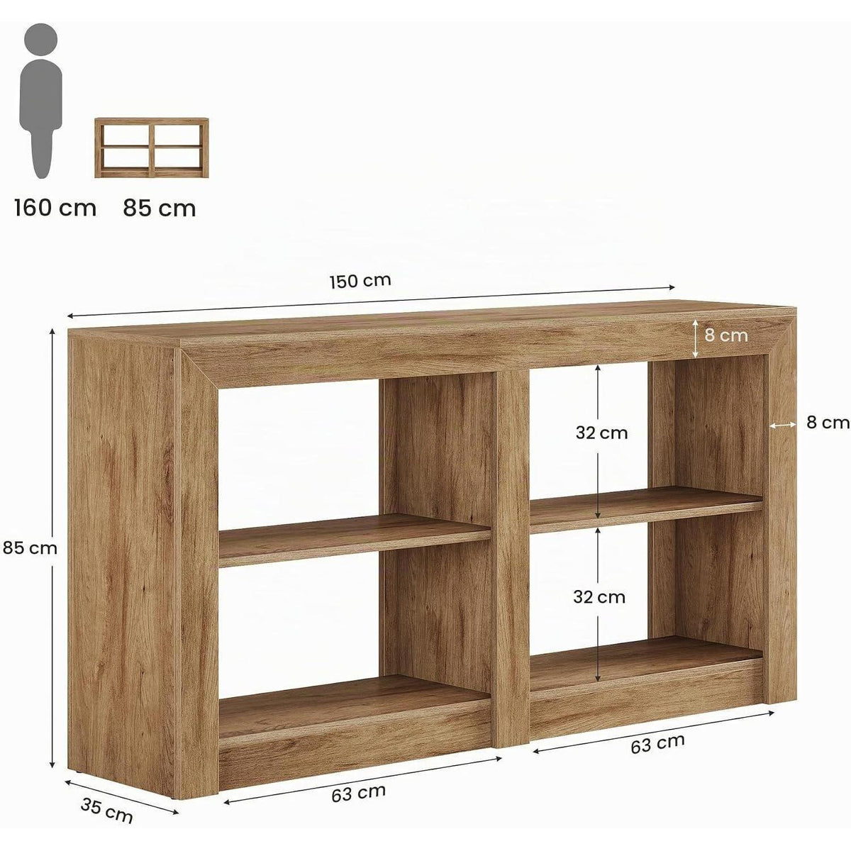 3-stufiger Konsolentisch Eiche | 150cm Beistelltisch mit Stauraum