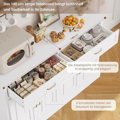 Küchenschrank 140cm mit Arbeitsplatte & Schubladen – Weiß