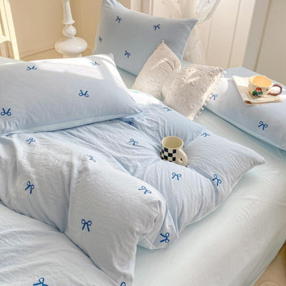 Blaues Mädchen Bettwäsche Set 135x200 mit Schleifenmuster