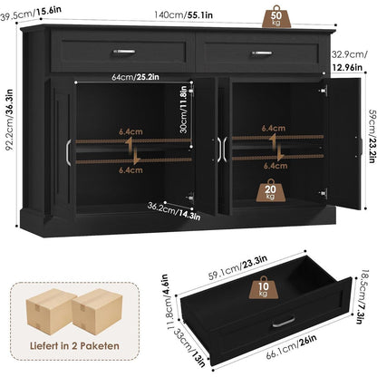 Küchenschrank 140cm mit Arbeitsplatte – Multifunktionales Sideboard