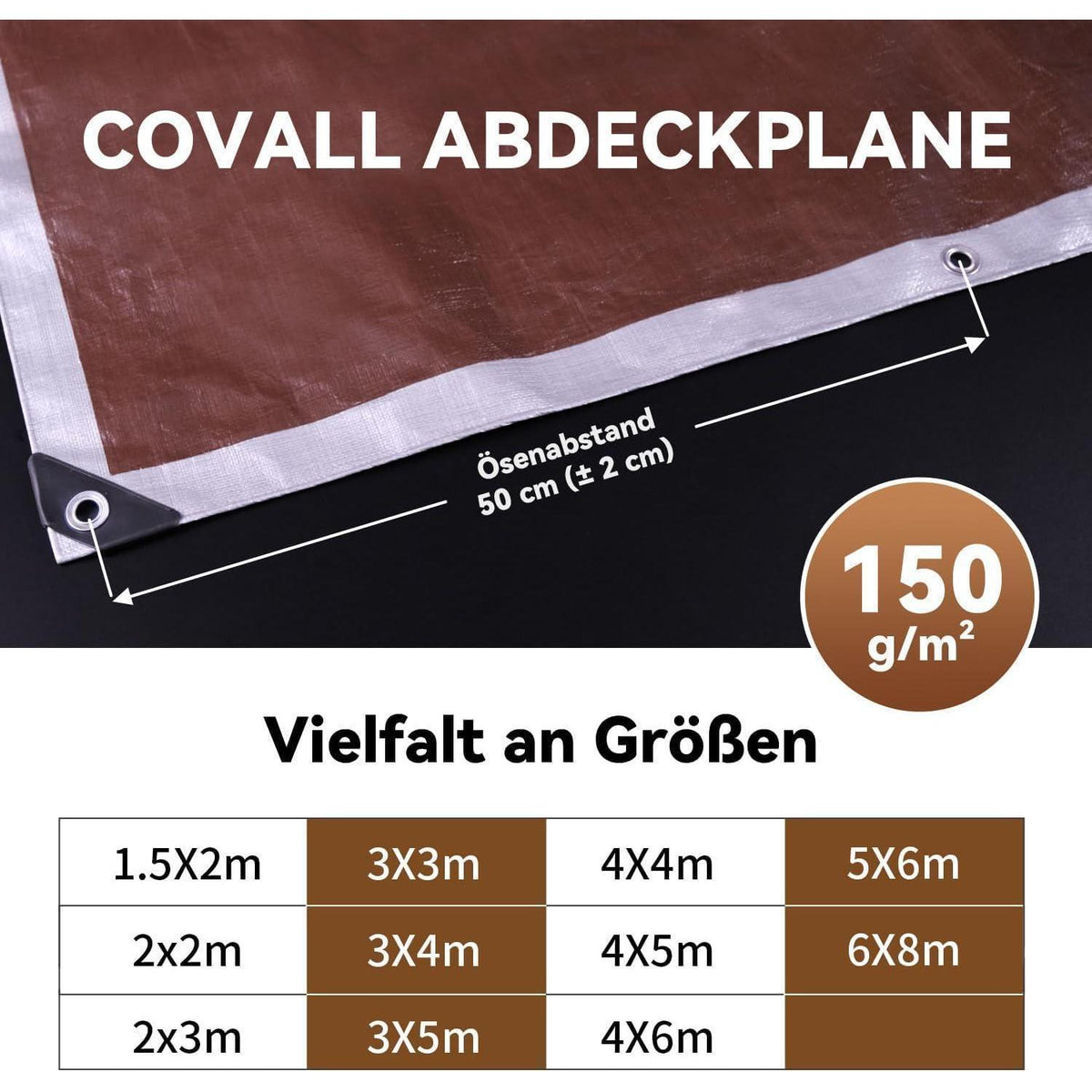 Abdeckplane 6x8m wasserdicht – Reißfeste Schutzplane mit Ösen