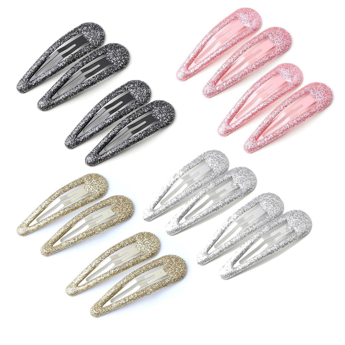 16x Glitzer Haarspangen Mädchen, Snap Clips in Bonbonfarben
