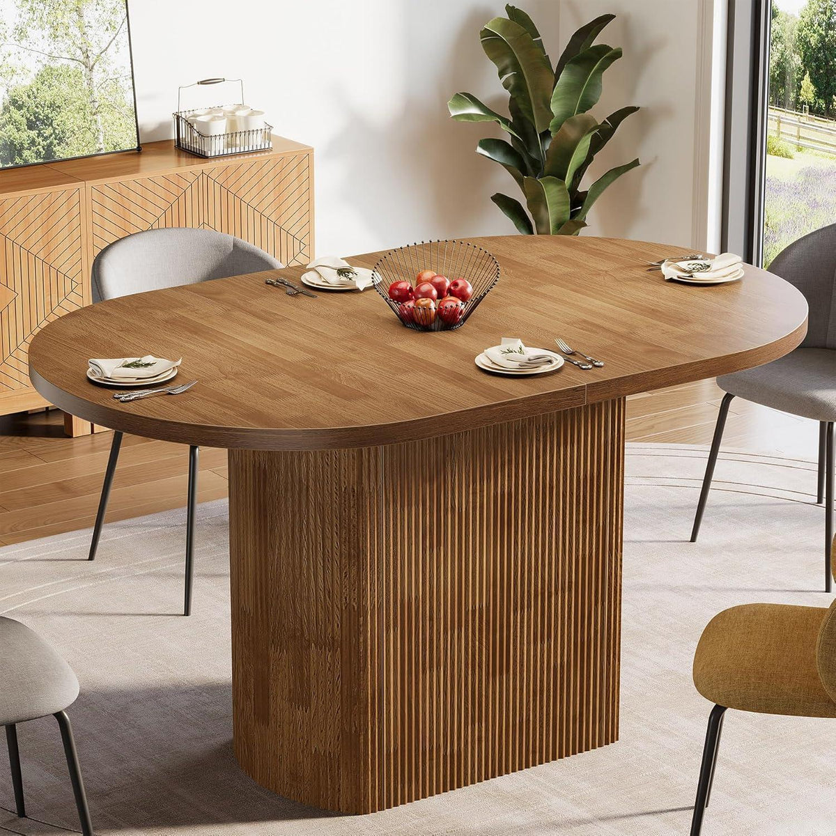 Rustikaler Esstisch für 4 Personen – Ovale Holzbasis 120x70cm