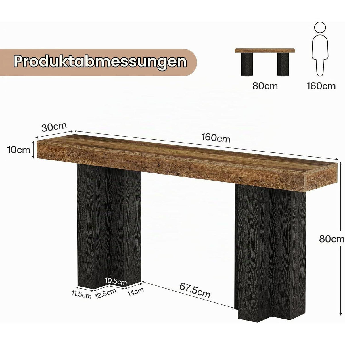 Rustikaler Konsolentisch 160cm – Schmaler Flurtisch für Wohnzimmer