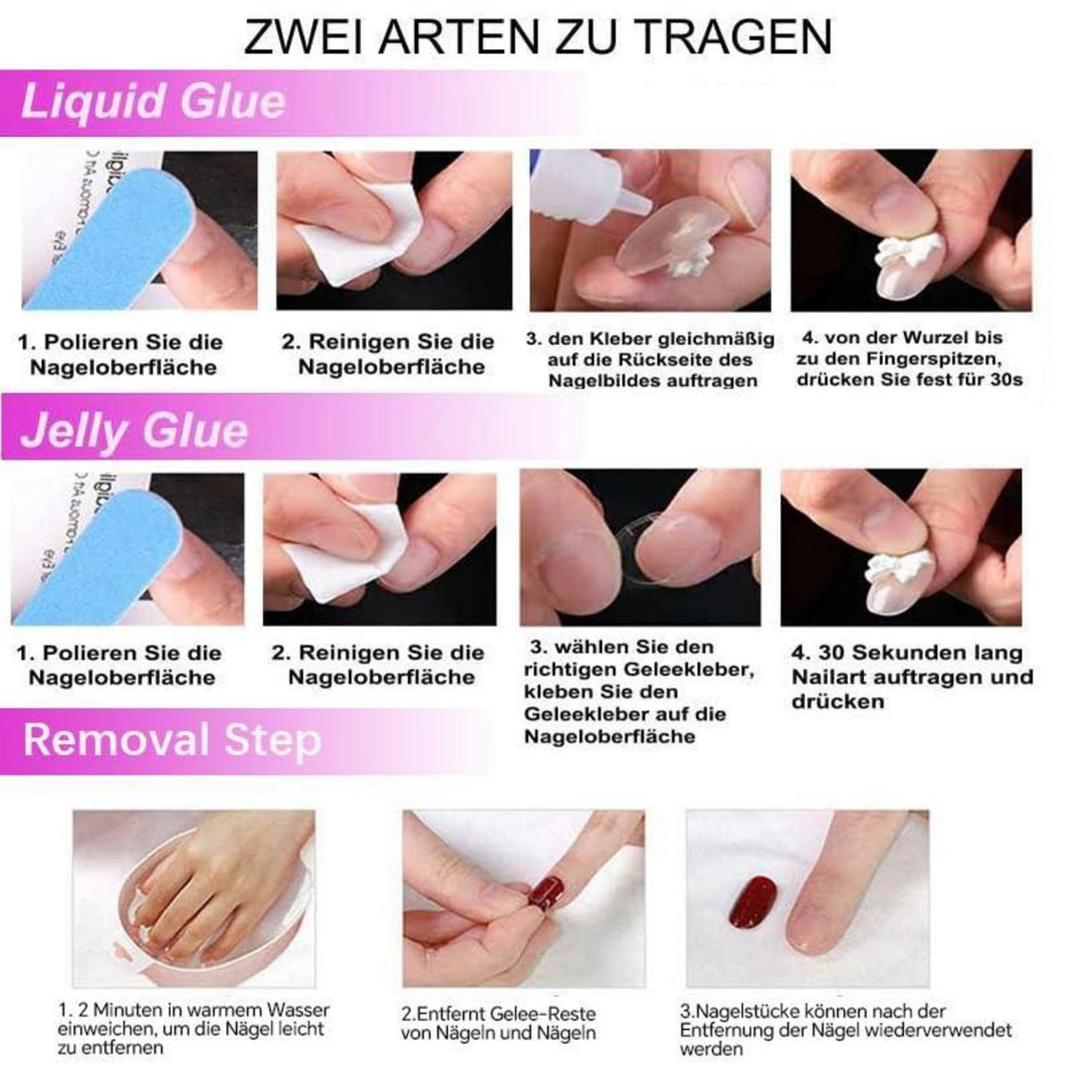 MouyouGlow Press on Nails Weiß French mit Blumen & Perlen Design