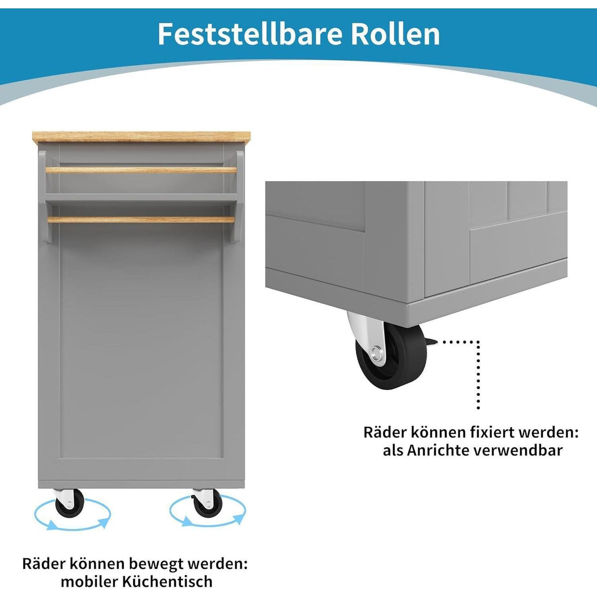 Klappbarer Küchenwagen mit Weinregal & Rollen (Grau)