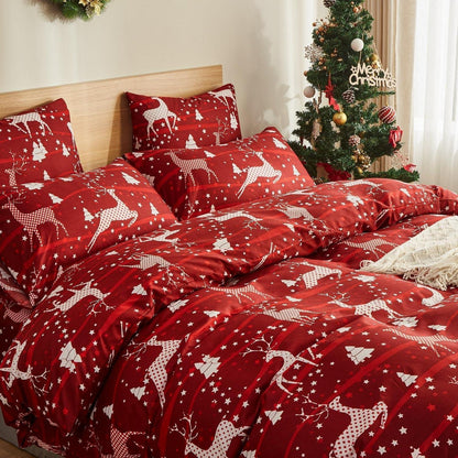 Weihnachts Bettwäsche Set 200x220 cm Rot Elch Muster Mikrofaser