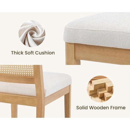 Barhocker 2er Set mit Rattan Rückenlehne, Weiß