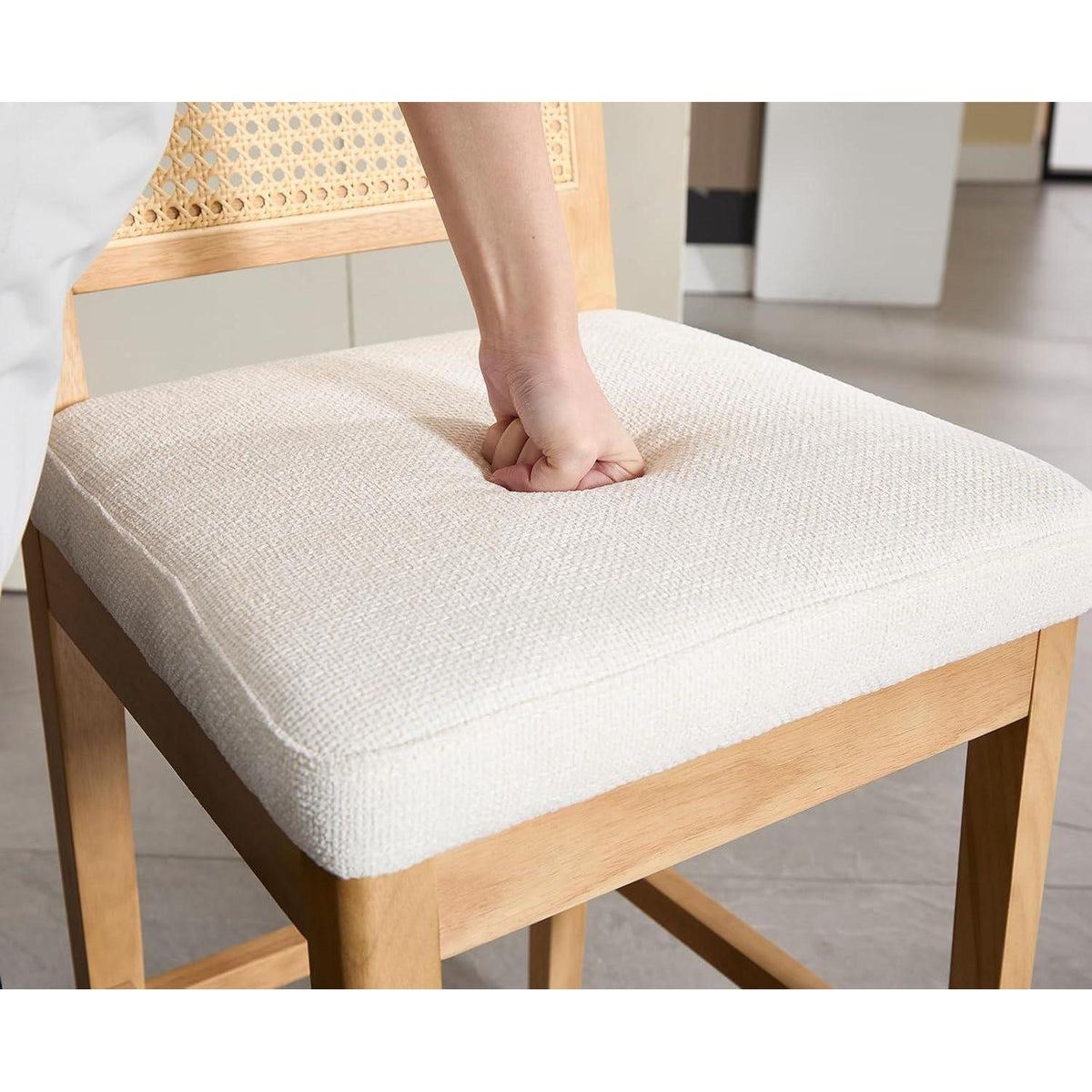 Barhocker 2er Set mit Rattan Rückenlehne, Weiß